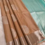 Elegant Beige Soft Silk Saree with Silver Zari Border and Aqua Pallu