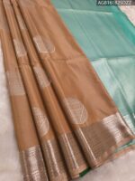 Elegant Beige Soft Silk Saree with Silver Zari Border and Aqua Pallu