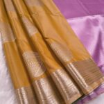 Regal Mustard Soft Silk Saree with Intricate Silver Zari Border and Lavender Pallu