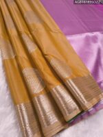 Regal Mustard Soft Silk Saree with Intricate Silver Zari Border and Lavender Pallu