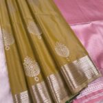 Elegant Olive Green Soft Silk Saree with Rich Zari Border and Pink Pallu