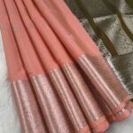 Peach Soft Silk Saree with Silver Zari Border and Rich Pallu