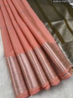 Peach Soft Silk Saree with Silver Zari Border and Rich Pallu