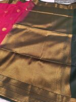 Majestic Pink Soft Silk Saree with Golden Zari Border - Image 3