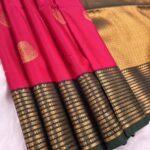 Majestic Pink Soft Silk Saree with Golden Zari Border