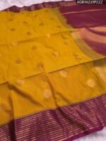 Majestic Mustard Soft Silk Saree with Rich Purple Zari Border - Image 2