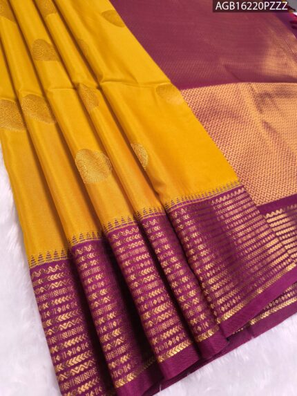 Majestic Mustard Soft Silk Saree with Rich Purple Zari Border