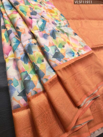 Multicolored Fancy Silk Saree with Abstract Body and Subtle Zari Border