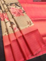 Peach Coloured Fancy Silk Saree with Floral Motifs and Elegant Border