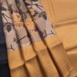 Golden Coloured Fancy Silk Saree with Floral Motifs and Elegant Border