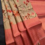 Beige Coloured Fancy Silk Saree with Floral Motifs and Elegant Pallu