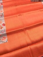 Grey and Orange Fancy Silk Saree with Floral Motifs and Elegant Border - Image 3