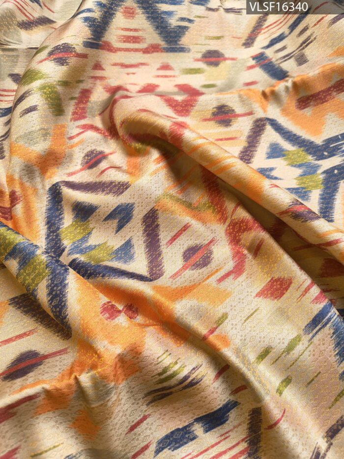 Multicoloured Fancy Silk Saree with Geometric Motifs and Rich Zari Border - Image 2