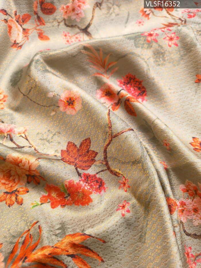 Pastel Green Coloured Fancy Silk Saree with Floral Motifs and Rich Pallu - Image 2