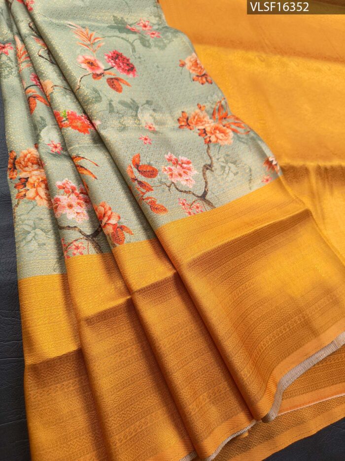 F16352_MAIN Pastel Green Coloured Fancy Silk Saree with Floral Motifs and Rich Pallu - Image 1
