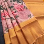 Peach Coloured Fancy Silk Saree with Floral Motifs and Lustrous Gold Border