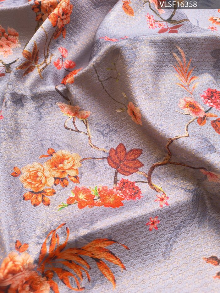 Lavender Coloured Fancy Silk Saree with Floral Motifs and Rich Zari Border - Image 2