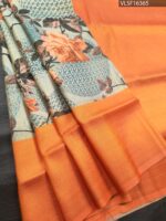 Orange Coloured Fancy Silk Saree with Floral Motifs and Simple Border