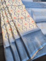 Sky Coloured Fancy Silk Saree with Ikat Motifs and Elegant Zari Border