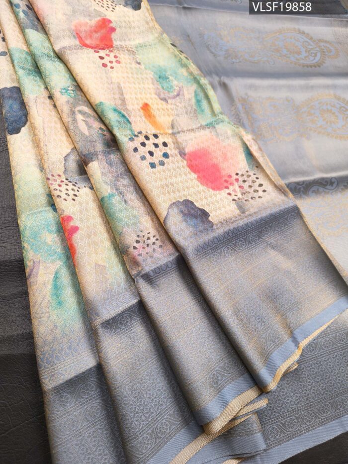 F19858_MAIN Pastel Coloured Fancy Silk Saree with Artistic Motifs and Elegant Zari Border - Image 1