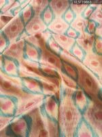 Aqua and Peach Coloured Fancy Silk Saree with Ikat Motifs and Intricate Border - Image 2