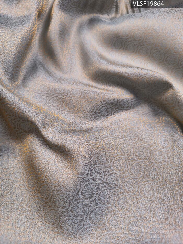 Elegant Beige and Sky Blue Fancy Silk Saree with Floral Motifs and Rich Pallu - Image 4