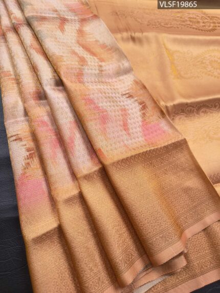 Golden Coloured Fancy Silk Saree with Ethereal Body and Elegant Zari Woven Border