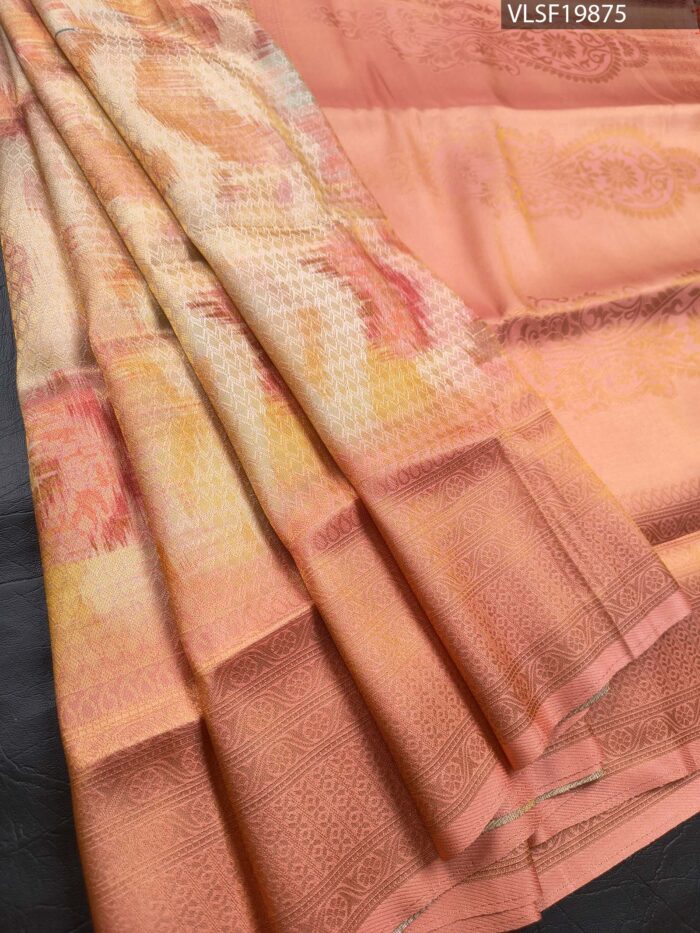 F19875_MAIN Peach Coloured Fancy Silk Saree with Abstract Motifs and Intricate Border - Image 1