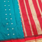 Teal and Red Blended Soft Silk Saree with Intricate Zari Motifs and Elegant Border