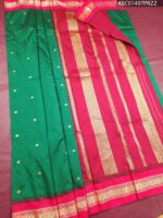Green and Pink Blended Soft Silk Saree with Gold Butti Motifs and Rich Zari Pallu - Image 2