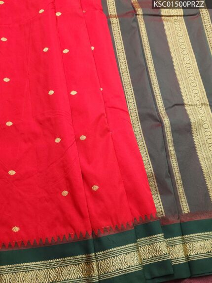 Red Blended Soft Silk Saree with Gold Butti and Rich Zari Border