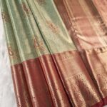 Sage Green and Copper Tissue Saree with Paisley Motifs and Rich Zari Border