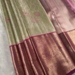 Beige Coloured Tissue Silk Saree with Floral Motifs and Rich Zari Brocade Border