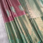 Elegant Beige and Pink Tissue Saree with Floral Motifs and Rich Zari Border