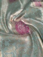 Elegant Gold and Sea Green Tissue Saree with Paisley Motifs and Rich Zari Border - Image 2