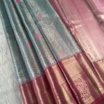 Sky Blue and Pink Tissue Silk Saree with Floral Zari Motifs and Rich Border