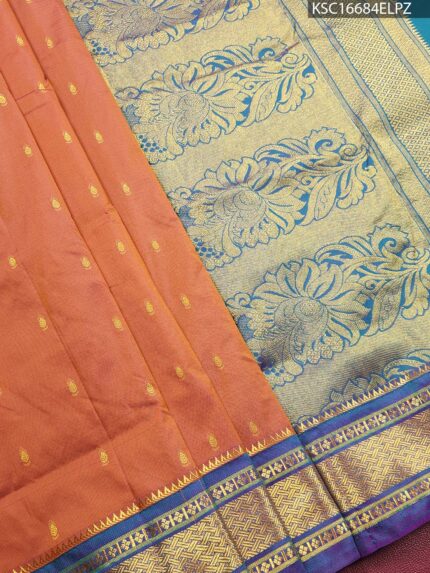 Peach Blended Soft Silk Saree with Paisley Motifs and Elegant Zari Floral Pallu