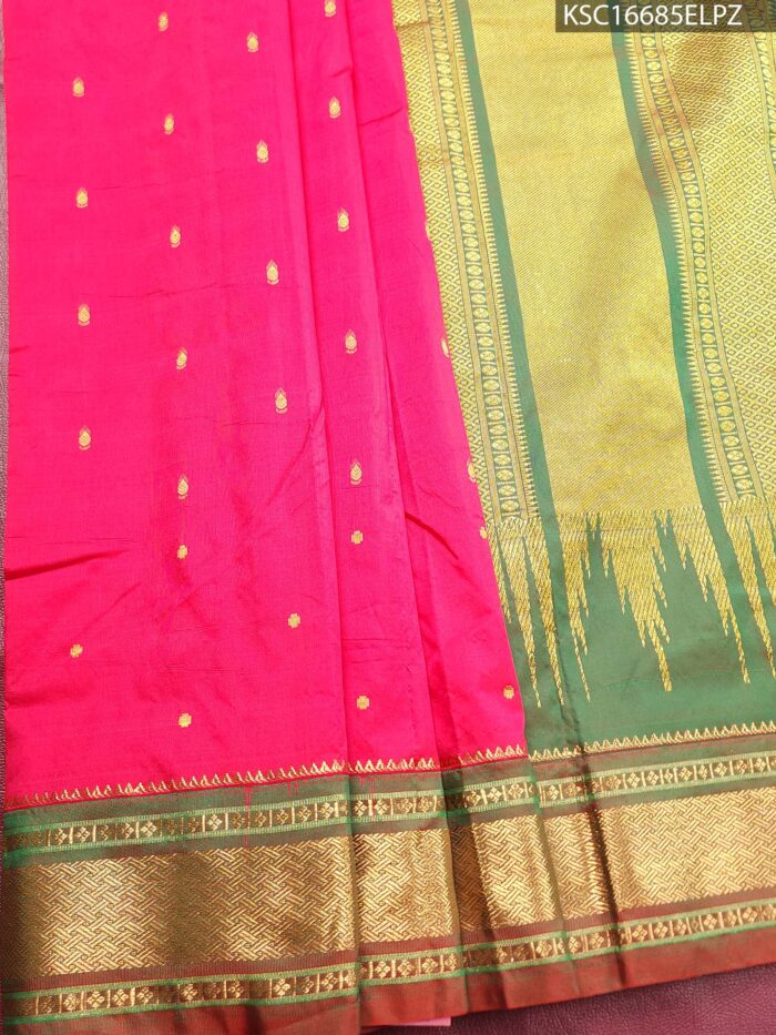 Pink Blended Soft Silk Saree with Gold Butti Motifs and Rich Zari Pallu - Image 1