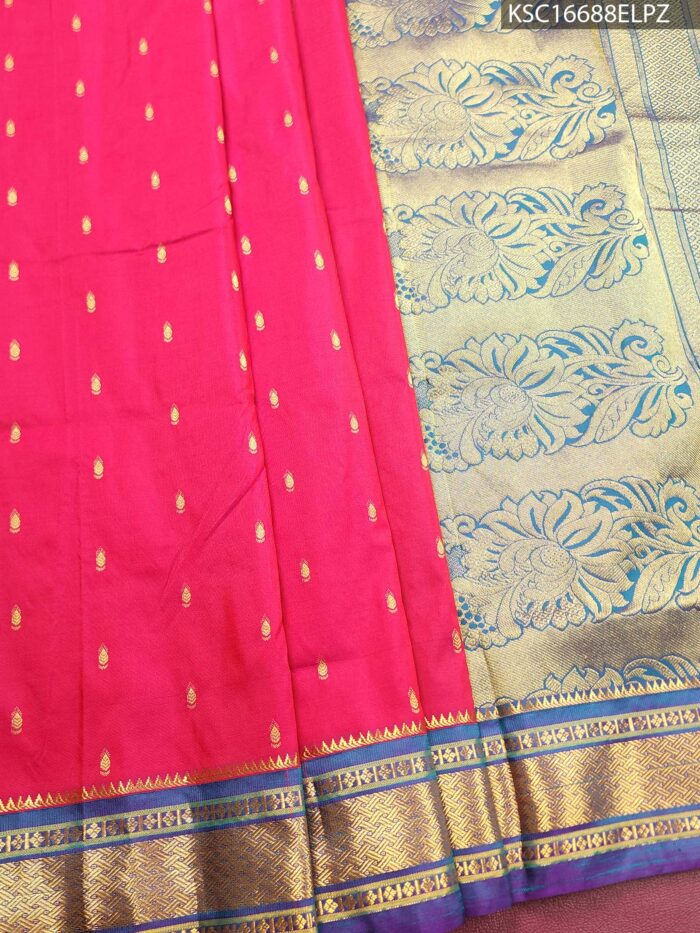KSC16688_MAIN #ELPZ Pink Blended Soft Silk Saree with Floral Zari Pallu and Contrasting Border - Image 1