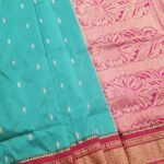 Turquoise Blended Soft Silk Saree with Floral Brocade Pallu and Rich Zari Border