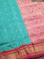 Turquoise Blended Soft Silk Saree with Floral Brocade Pallu and Rich Zari Border