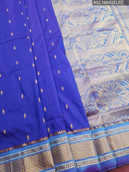 Royal Blue Blended Soft Silk Saree with Paisley Motifs and Rich Zari Floral Pallu