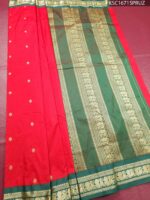 Red Blended Soft Silk Saree with Floral Motifs and Rich Green Zari Woven Pallu and Border - Image 2