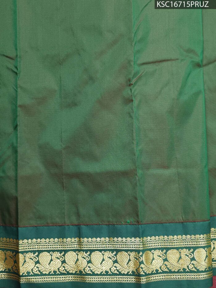 Red Blended Soft Silk Saree with Floral Motifs and Rich Green Zari Woven Pallu and Border - Image 3