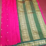 Green and Pink Blended Soft Silk Saree with Majestic Elephant Motifs and Rich Zari Border
