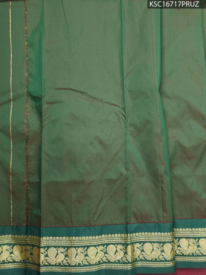Orange Blended Soft Silk Saree with Floral Motifs and Rich Green Zari Pallu and Border - Image 2