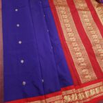 Royal Blue Blended Soft Silk Saree with Gold Motifs and Rich Red Zari Border