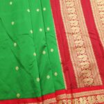 Green Blended Soft Silk Saree with Delicate Motifs and Rich Red Zari Woven Border