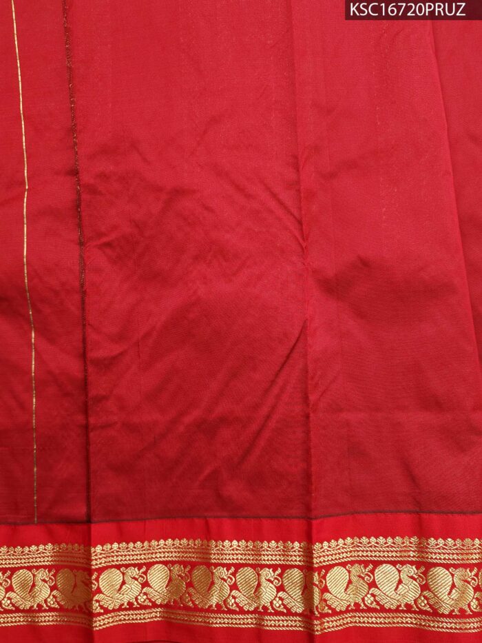 Teal Blended Soft Silk Saree with Floral Motifs and Rich Zari Woven Red Pallu - Image 3