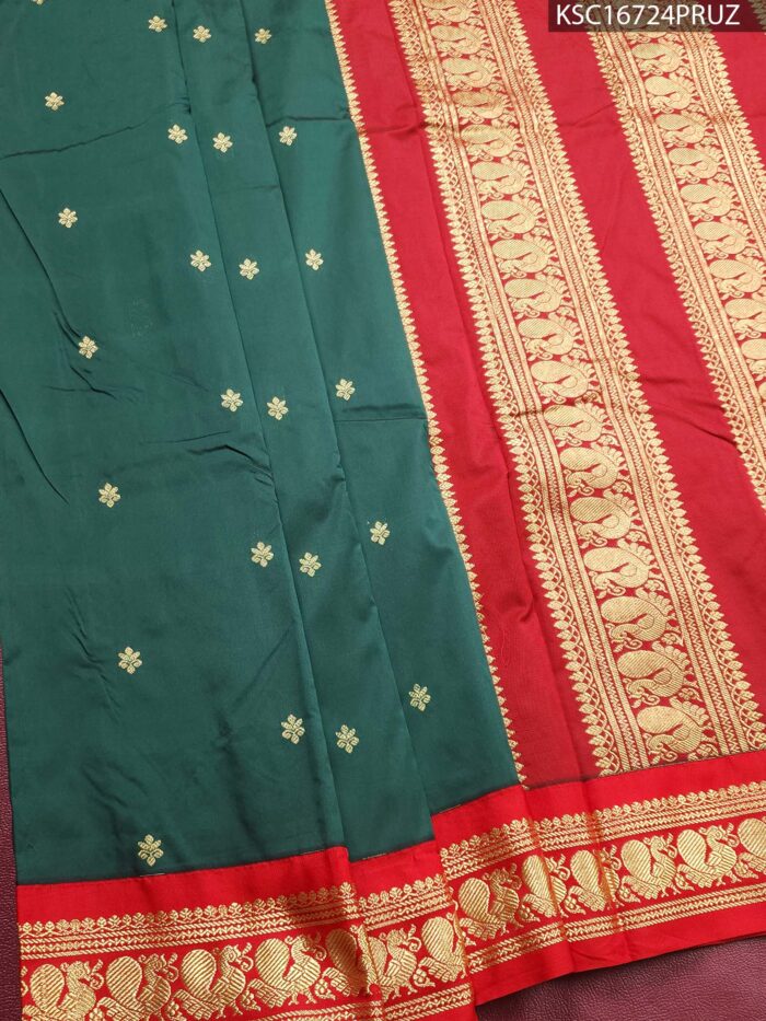 KSC16724_MAIN #PRUZ Green Blended Soft Silk Saree with Intricate Motifs and Rich Zari Pallu - Image 1